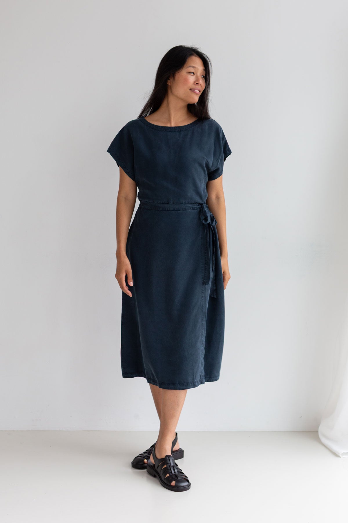 Navy lagoon Lyocell dress women full body view front
