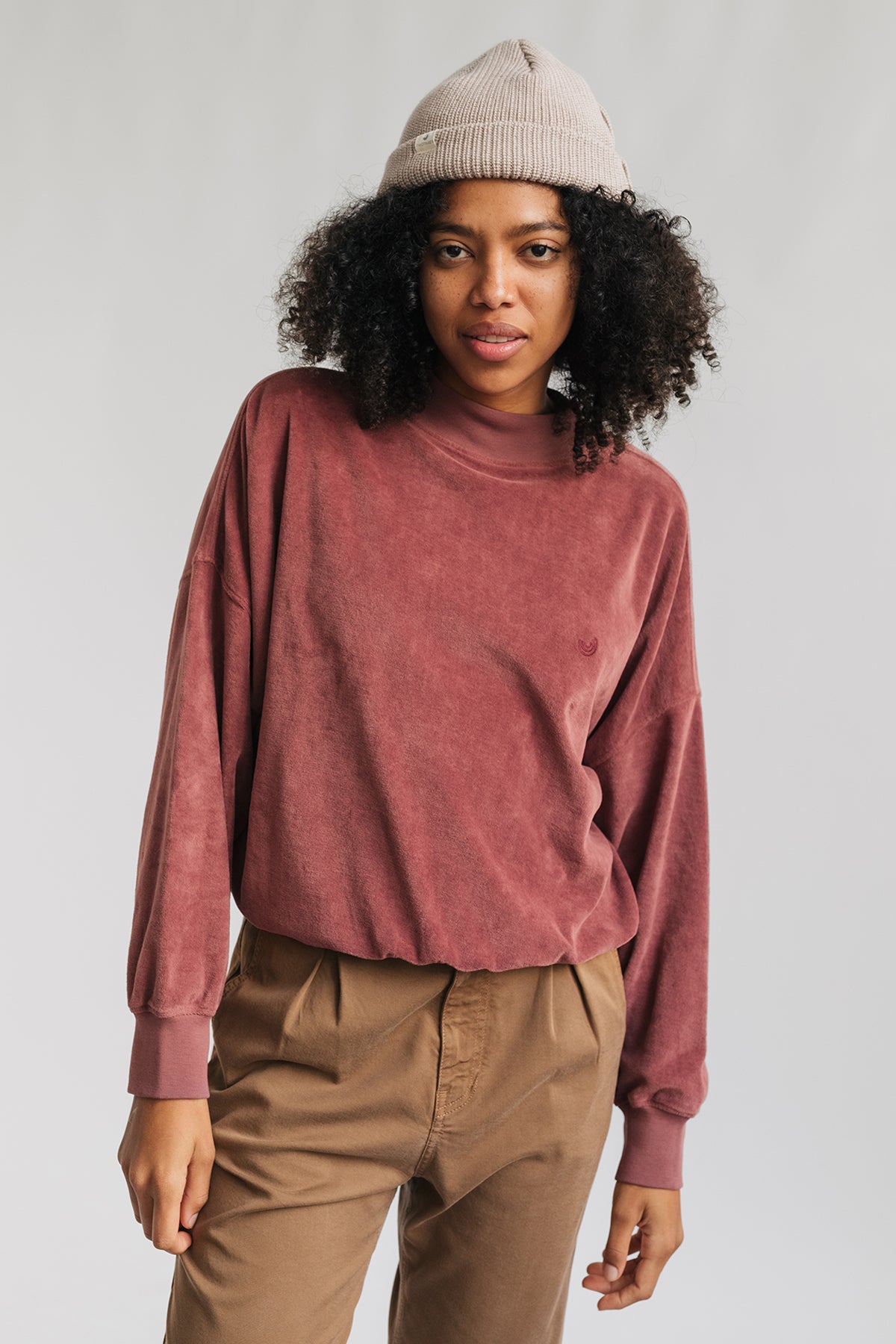 oversized rose velvet sweatshirt