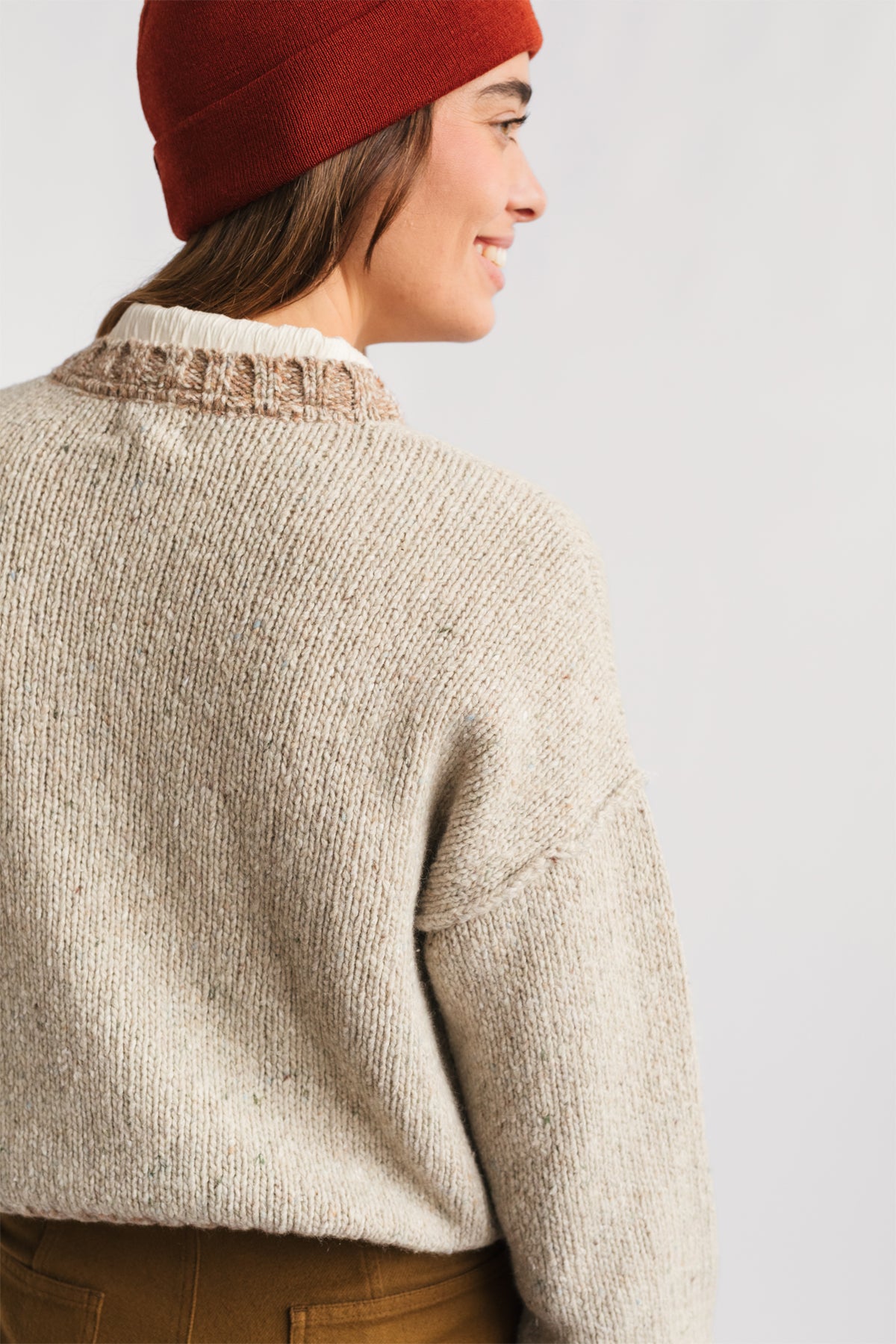 beige eco knit with dropped shoulders