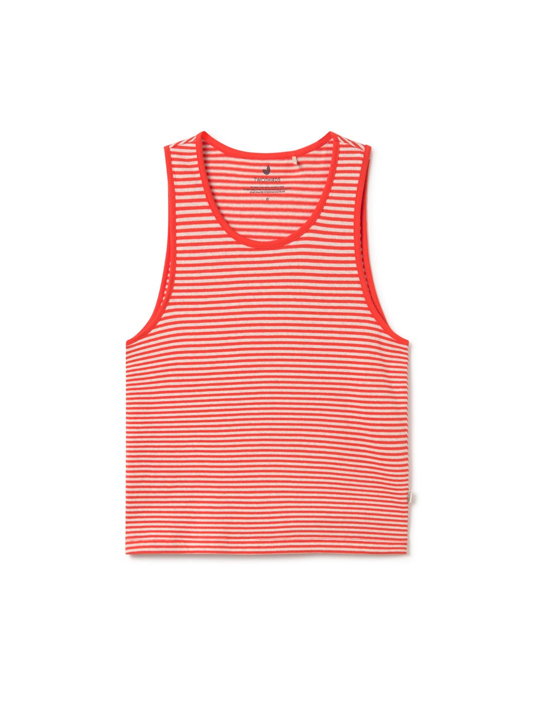 Bright red stripes lightweight vest top women front