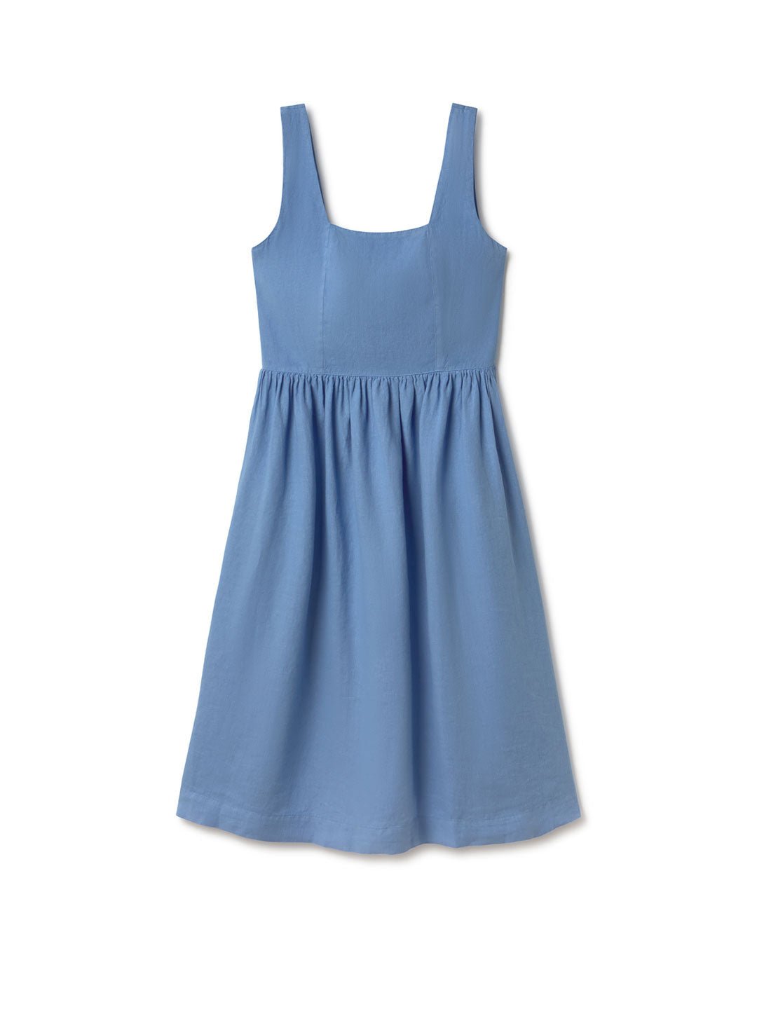 Denim blue linen dress women front