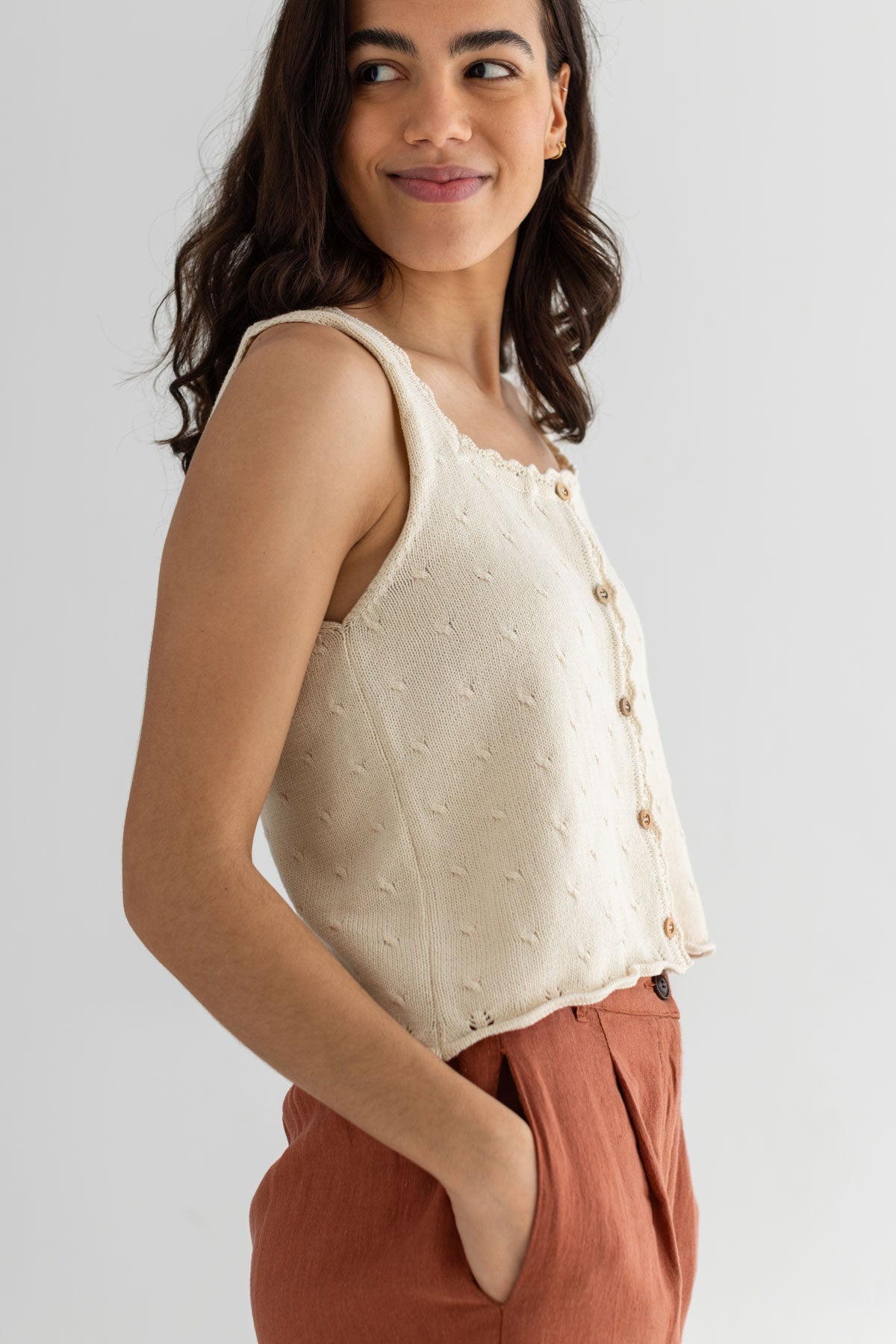 Ecru knit top women wear view side