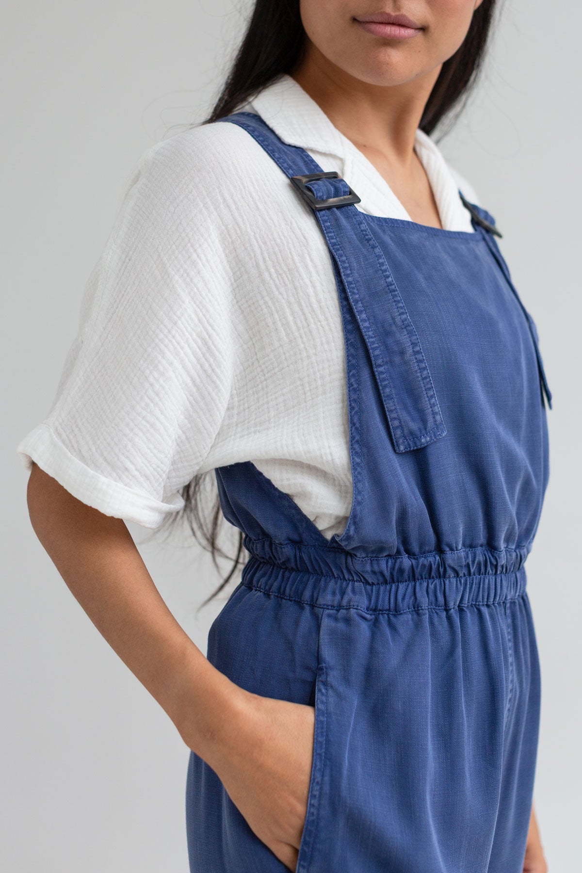 Blueberry overall women white shirt wear view side