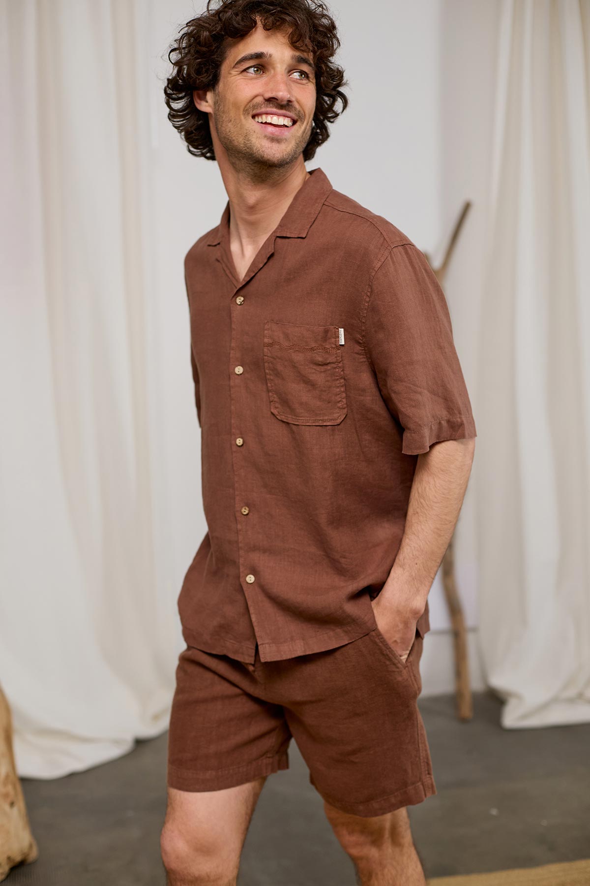 meta-preview, mocha brown men linen shirt