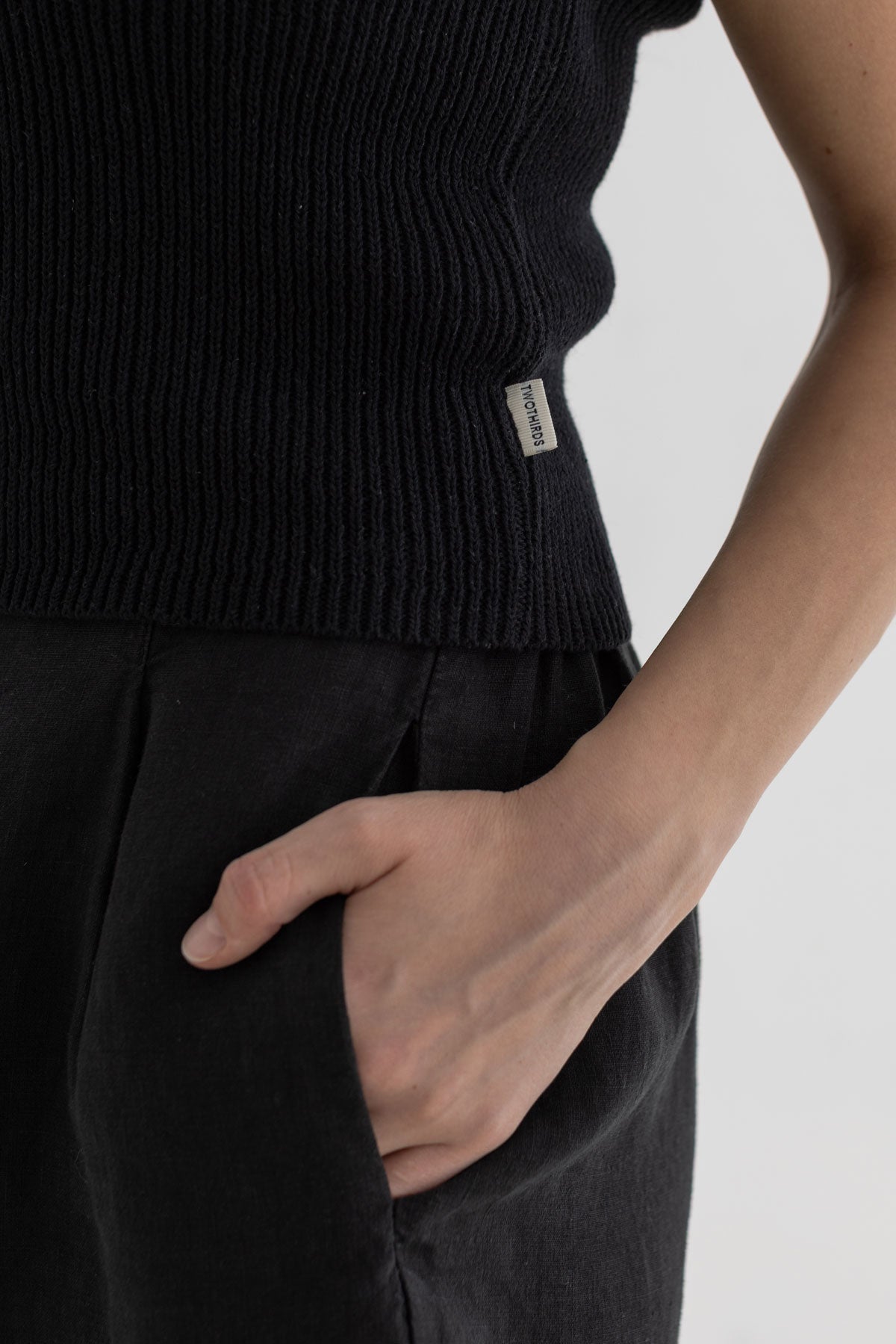 Black knit crop top women black shorts detail side