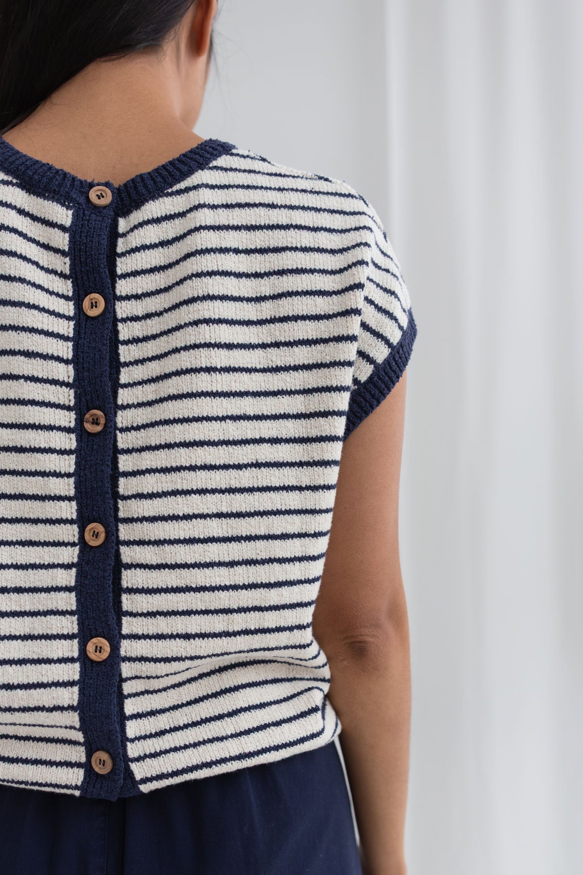 Cobalt stripes knit top women detail back