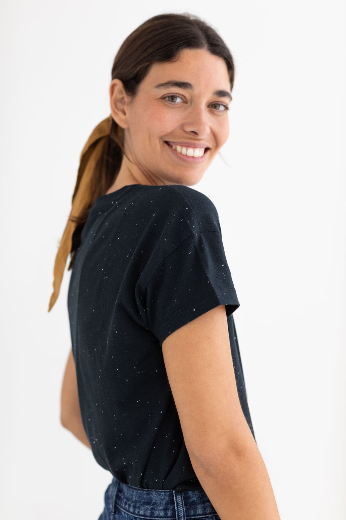embroidered whale on black organic cotton tee neps