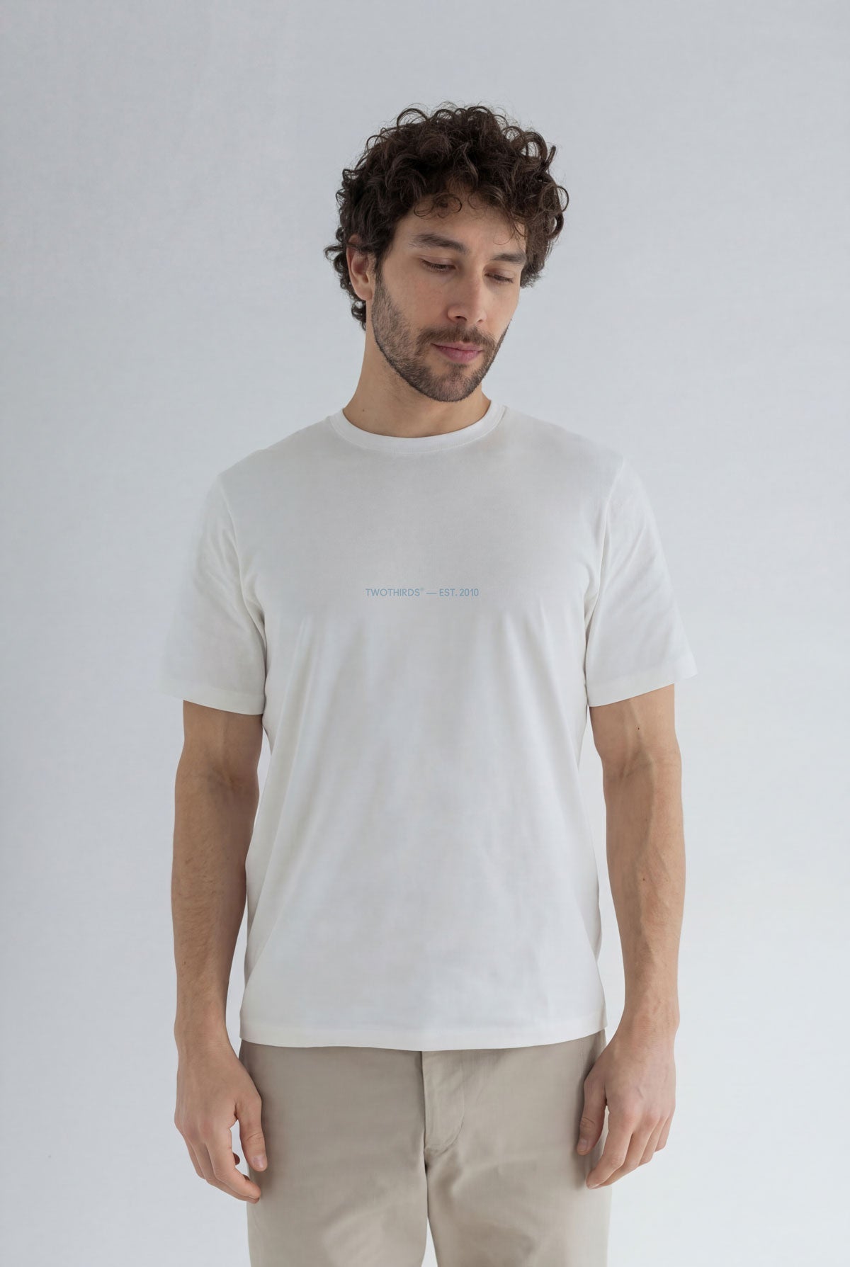 Off white graphic tshirt men light pants wear view front