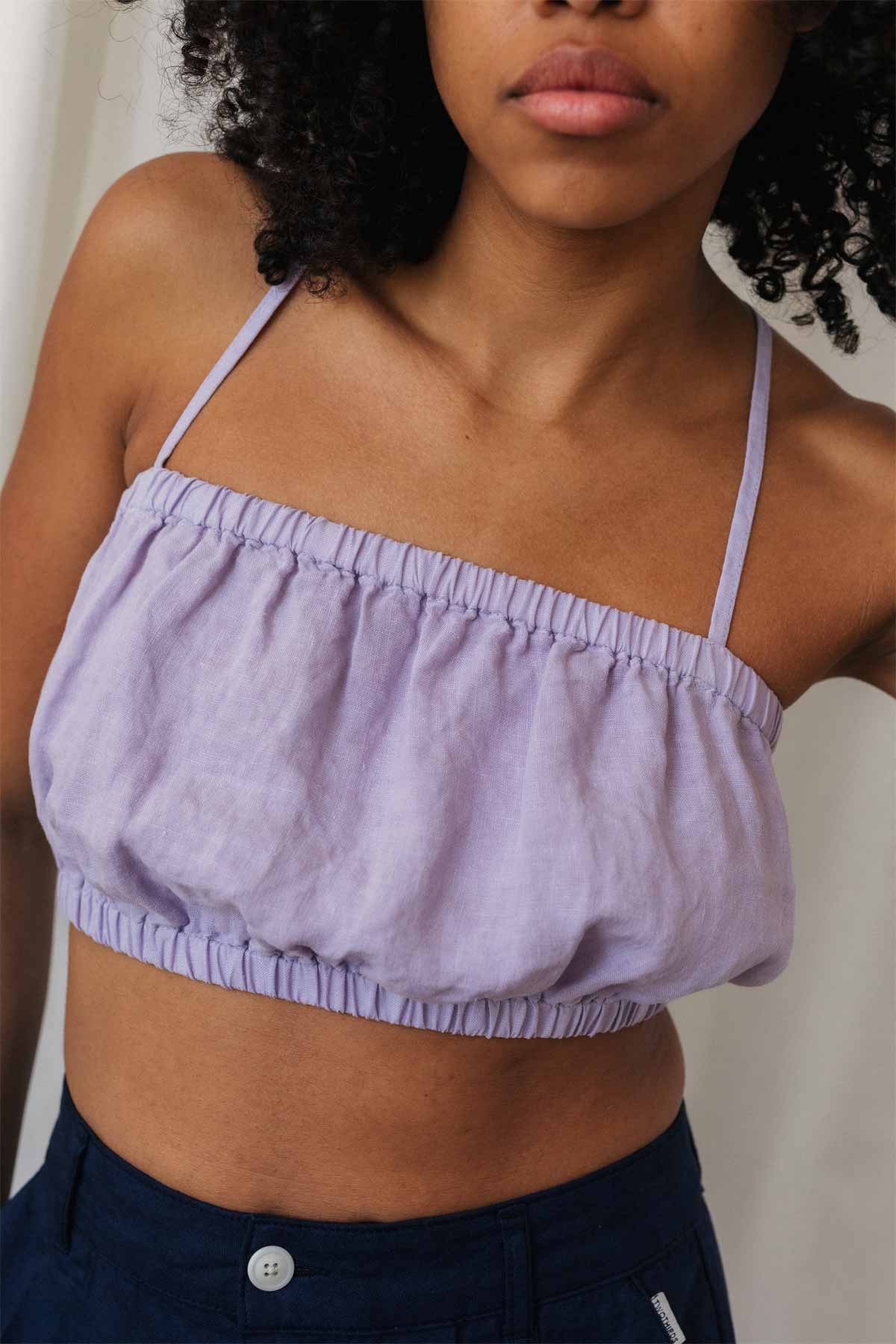 purple linen micro tube top with straps