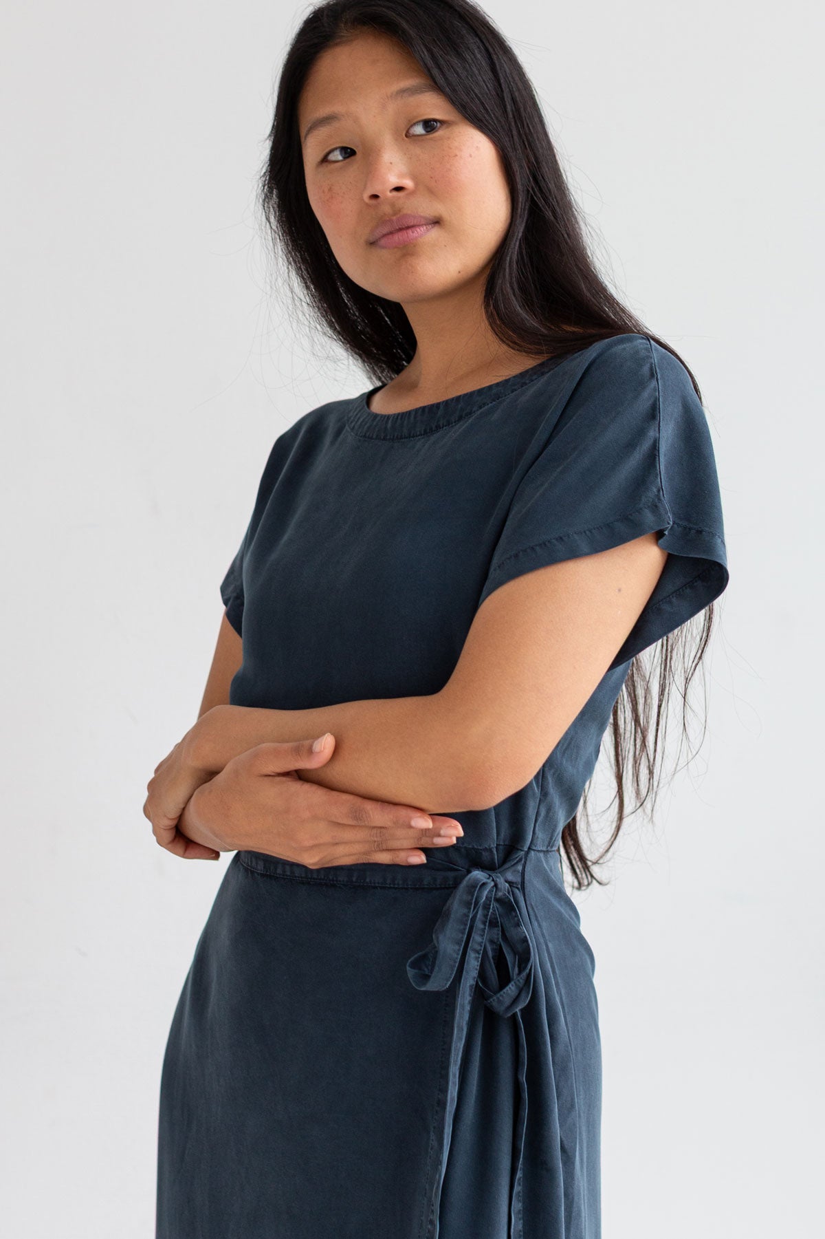 Navy lagoon Lyocell dress women wear view front