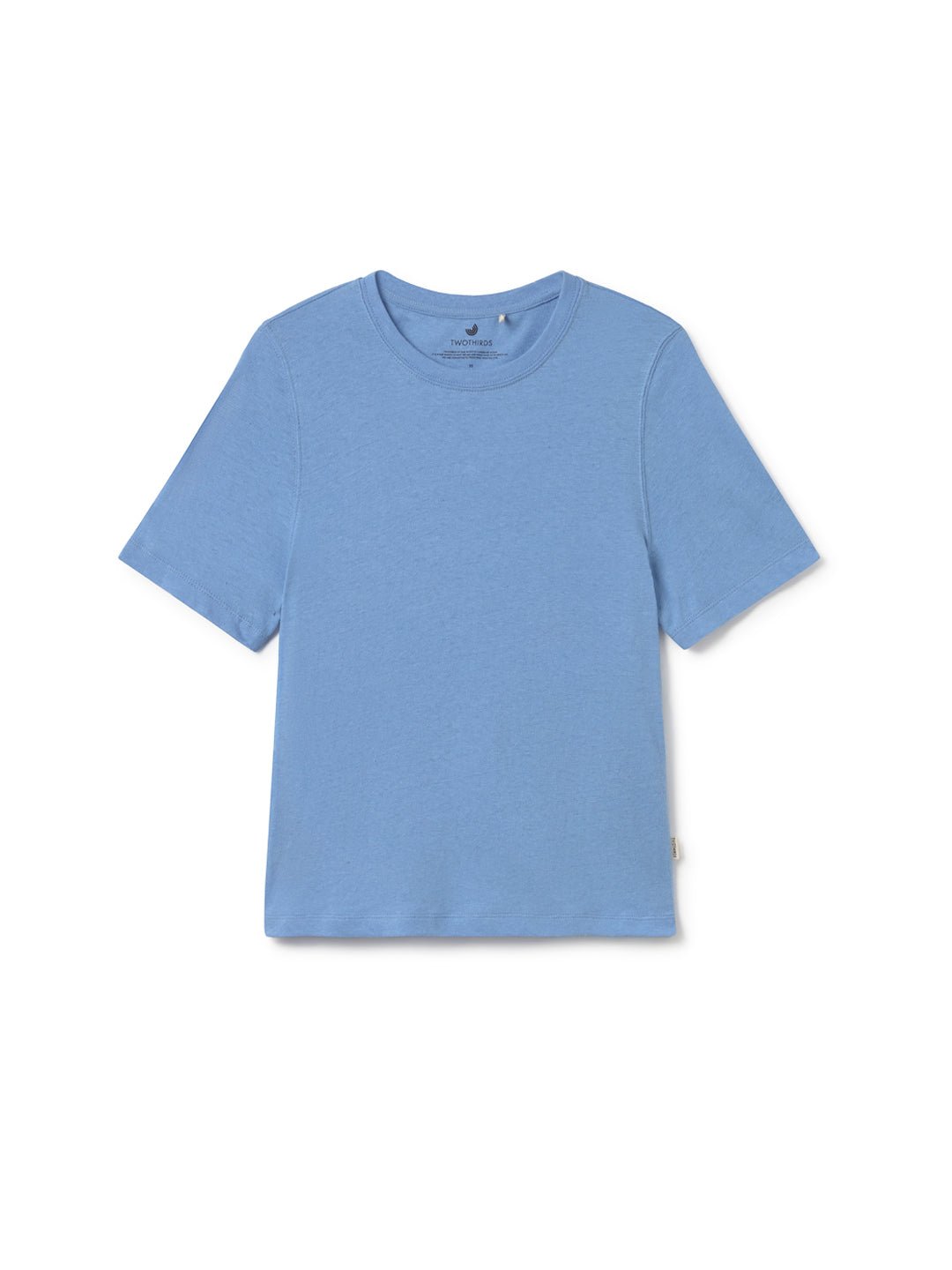 Denim blue roundneck top women front 