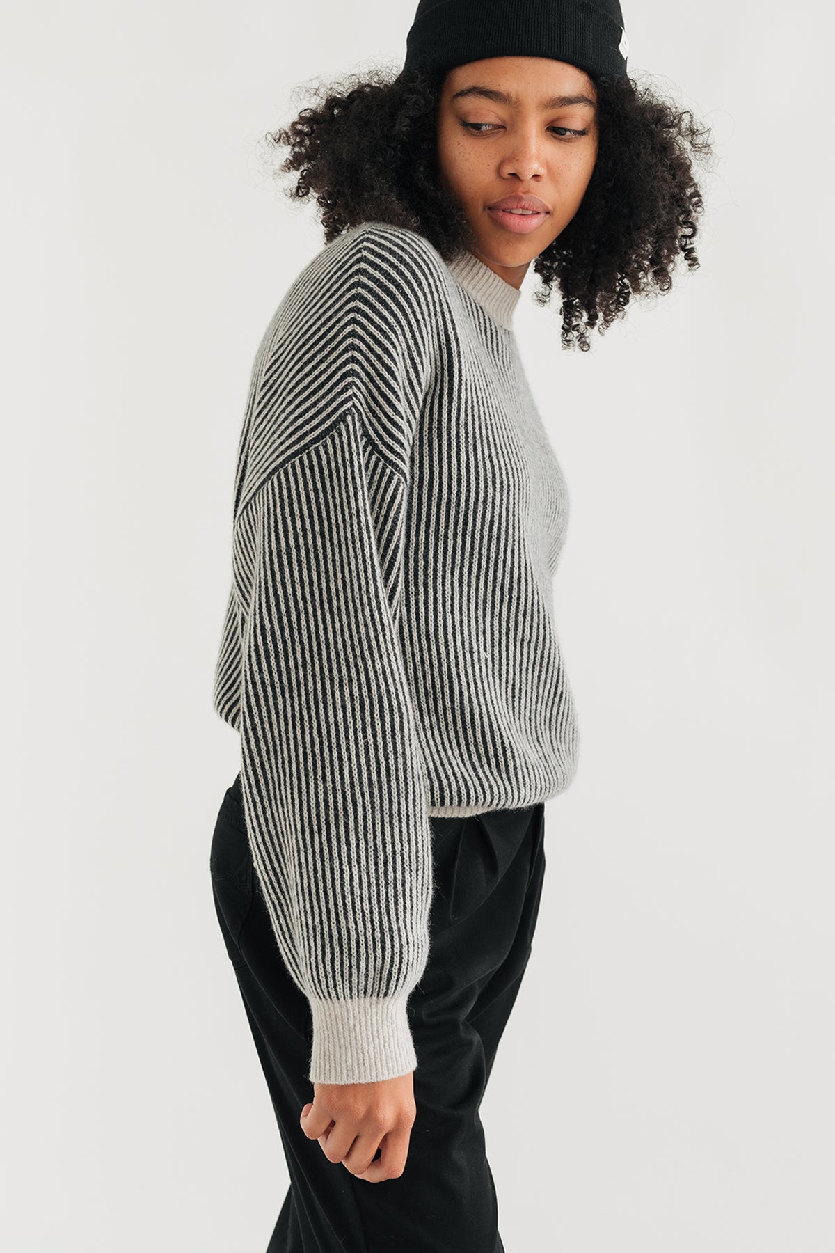 soft black and white wool blend sweater
