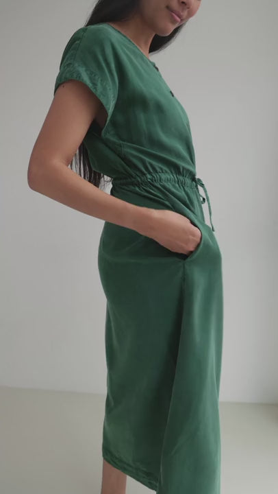 Dark green Lightweight dress women full body view