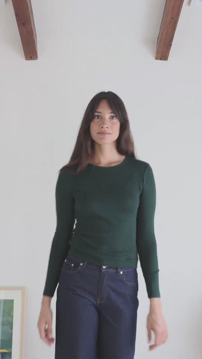Vegan dark green pointelle shirt