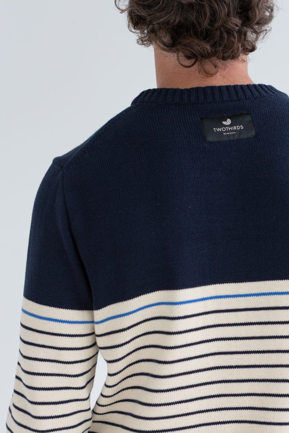 Navy stripes organic cotton knit men detail back